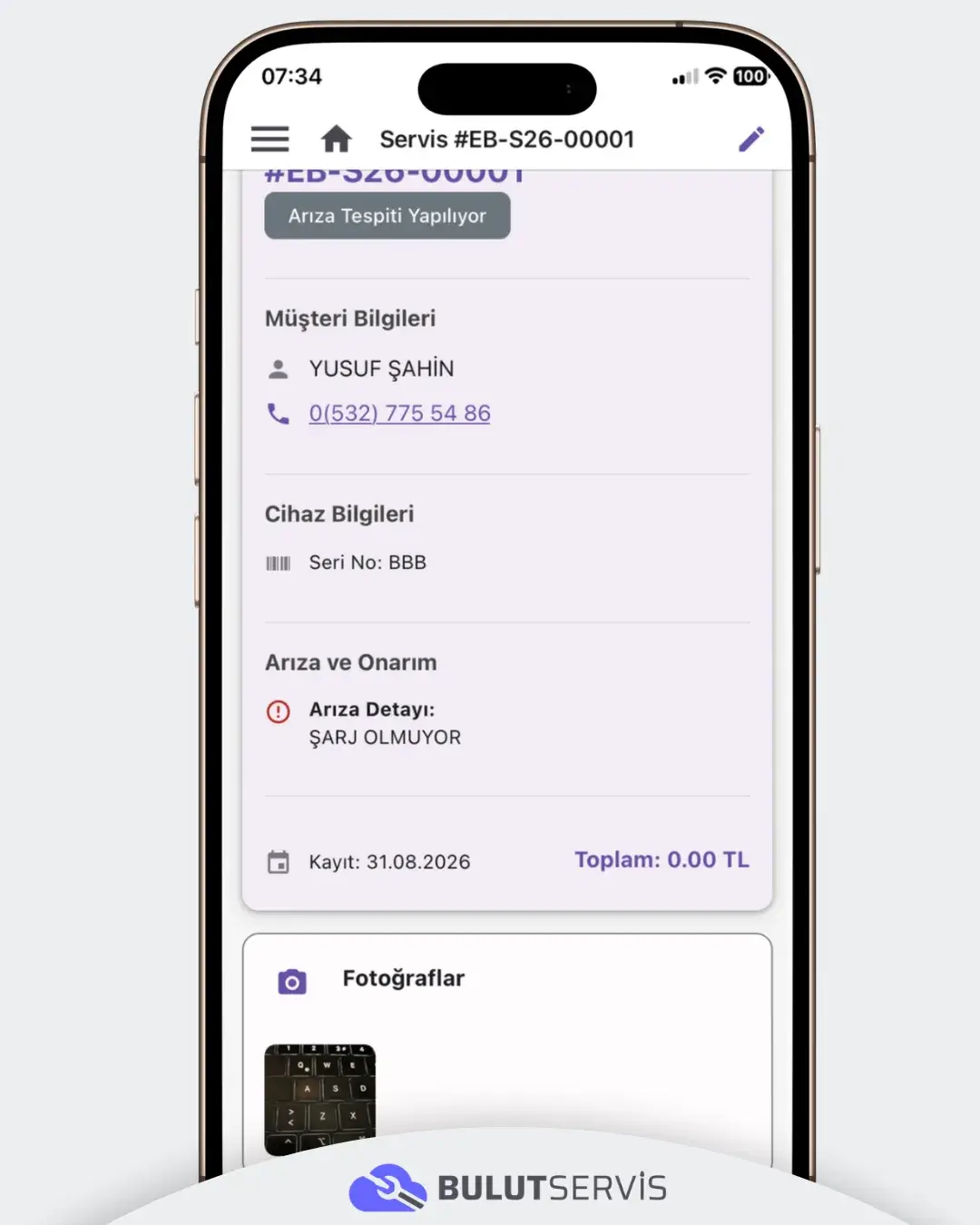 Bulut Servis Özellikleri - Servis Fişi